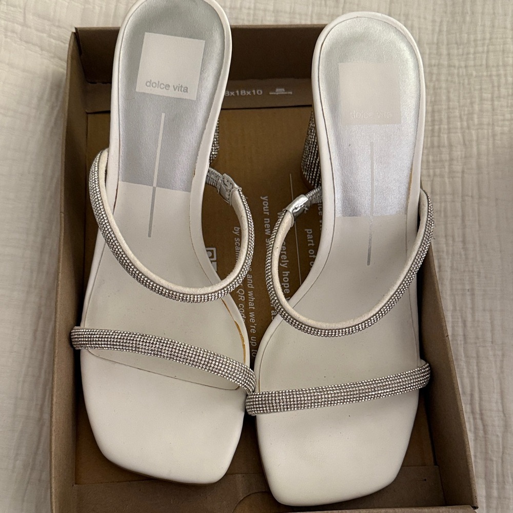Dolce Vita Noles White Heels with Silver Rhinestone Details